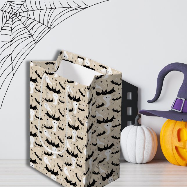 Cute Halloween beige background spooky ghost Medium Gift Bag (Cute Halloween beige background spooky ghost Medium Gift Bag)