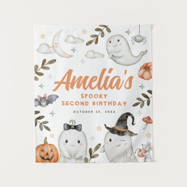 Cute Halloween Birthday Party Backdrop Tapestry (Front)