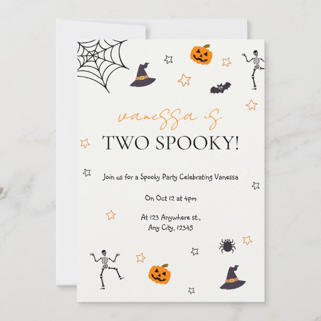 Cute Halloween Birthday Party Two Spooky Invitatio Invitation (Front)
