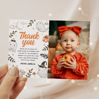 Cute Halloween Birthday Photo Thank You Card
