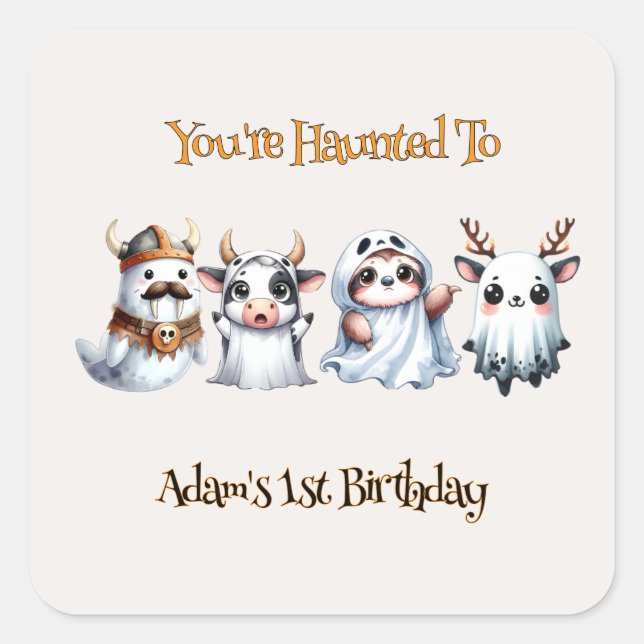 Cute Halloween Birthday Square Sticker (Front)