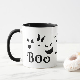 Cute Halloween Black and White BOO Ghost Faces Mug