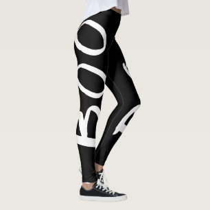 Cute Halloween Black and White Boo Script Leggings
