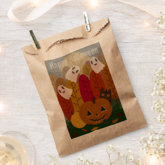 Cute Halloween Black Cat and Ghosts Autumn Pumpkin Favour Bag