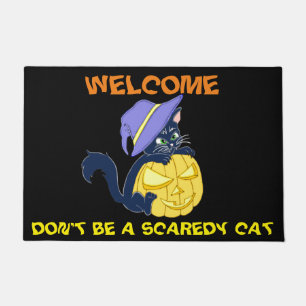 Cute Halloween Black Cat and Pumpkin Doormat