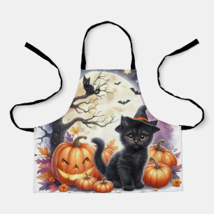 Cute Halloween Black Cat and Pumpkins  Apron