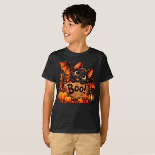 Cute Halloween Black Cat Boo Kids T-Shirt