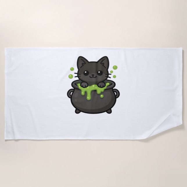 Cute Halloween Black Cat Classic T-Shirt Beach Towel (Front)