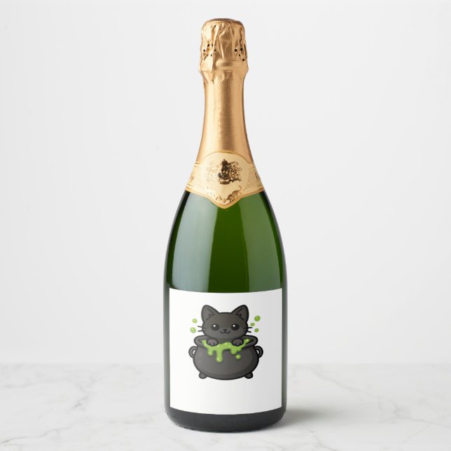 Cute Halloween Black Cat Classic T-Shirt Sparkling Wine Label (Front)