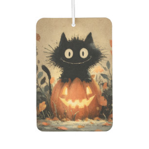 Cute Halloween Black Cat on a Jack-o'-Lantern Car Air Freshener