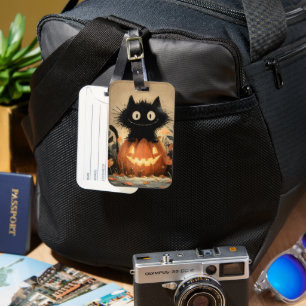 Cute Halloween Black Cat on a Jack-o'-Lantern Luggage Tag