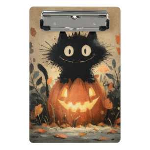 Cute Halloween Black Cat on a Jack-o'-Lantern Mini Clipboard