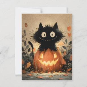 Cute Halloween Black Cat on a Jack-o'-Lantern Postcard