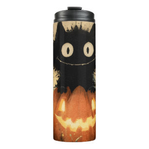Cute Halloween Black Cat on a Jack-o'-Lantern Thermal Tumbler