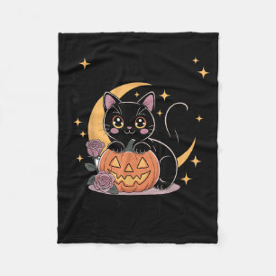 Cute Halloween Black Cat Pastel Goth Witchy Fleece Blanket
