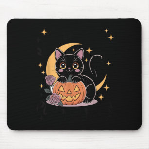 Cute Halloween Black Cat Pastel Goth Witchy Mouse Pad