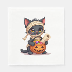 Cute Halloween Black Cat Pumpkin Trick or Treat Gi Napkin