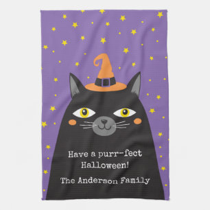 Cute Halloween Black Cat  Tea Towel