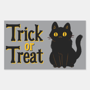 Cute Halloween Black Cat Trick or Treat Rectangular Sticker