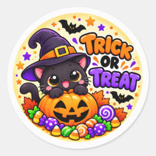 Cute Halloween Black Cat Trick or Treat Sticker