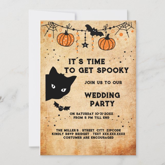 cute halloween black cat wedding party invitation (Front)