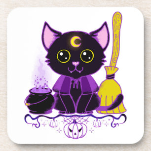 Cute Halloween Black Cat Witch Coaster