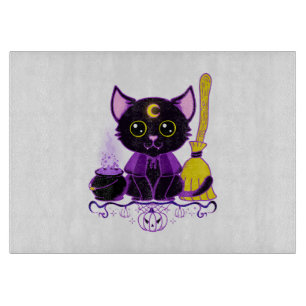 Cute Halloween Black Cat Witch Cutting Board