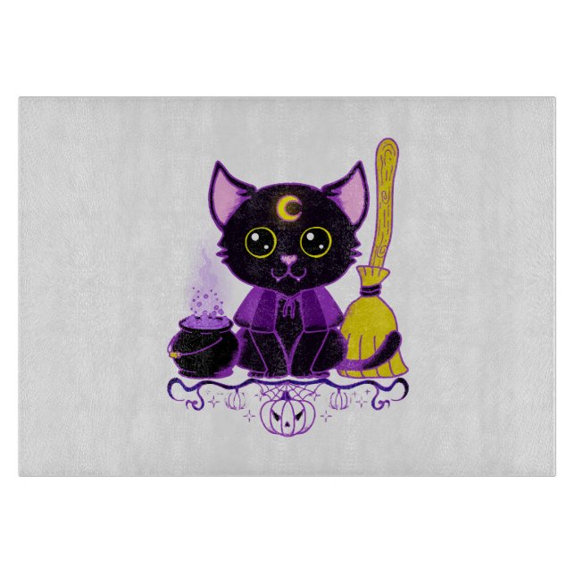 Cute Halloween Black Cat Witch Cutting Board (Front)