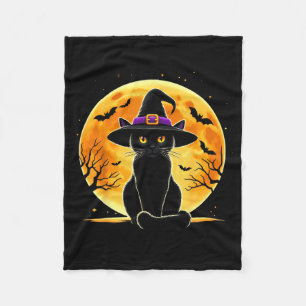 Cute Halloween Black Cat Witch Hat Halloween Fleece Blanket