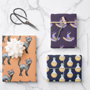 Cute Halloween Black Cat Witch Hat Potion Wrapping Paper Sheet
