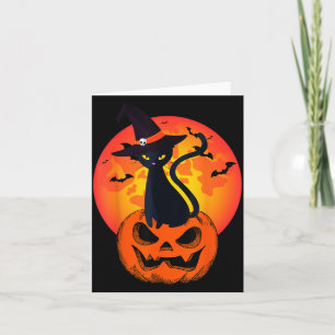 Cute Halloween Black Cat Witch Hat Pumpkin For Card