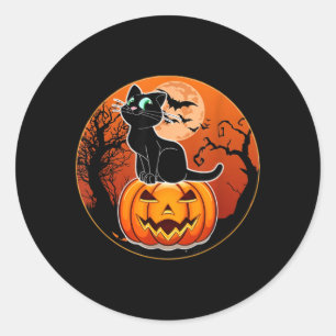 Cute Halloween Black Cat Witch Hat Pumpkin For Classic Round Sticker