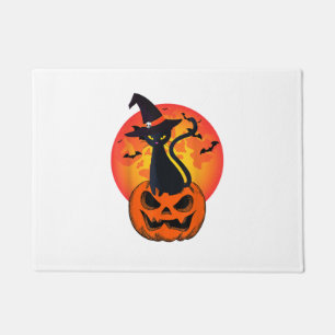 Cute Halloween Black Cat Witch Hat Pumpkin For Kid Doormat