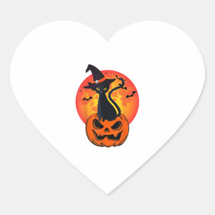 Cute Halloween Black Cat Witch Hat Pumpkin For Kid Heart Sticker