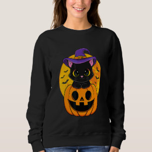 Cute Halloween Black Cat Witch Hat Pumpkin For Kid Sweatshirt
