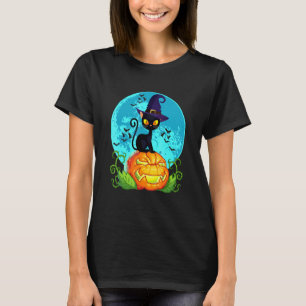 Cute Halloween Black Cat Witch Hat Pumpkin For Kid T-Shirt