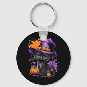 Cute Halloween Black Cat Witch Hat Pumpkin Key Ring