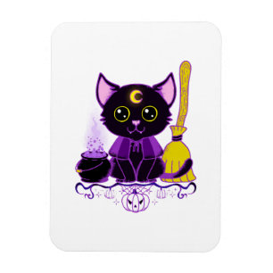 Cute Halloween Black Cat Witch Magnet