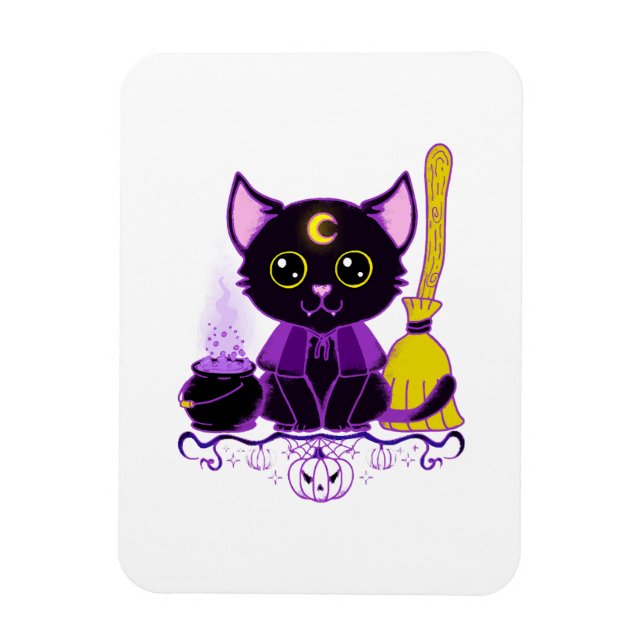 Cute Halloween Black Cat Witch Magnet (Vertical)