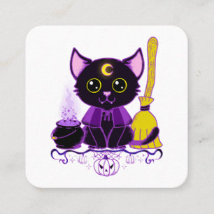 Cute Halloween Black Cat Witch Square Business Card
