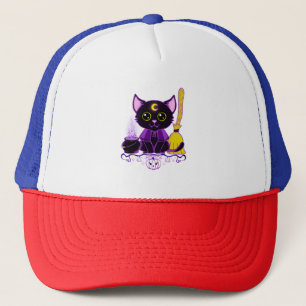 Cute Halloween Black Cat Witch Trucker Hat