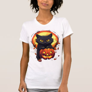 Cute Halloween Black Cat with Pumpkin T-Shirt