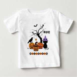 Cute Halloween Black Cat with Pumpkins Baby T-Shirt
