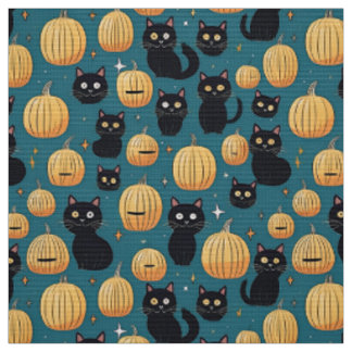 Cute halloween black cats and pumpkins fabric