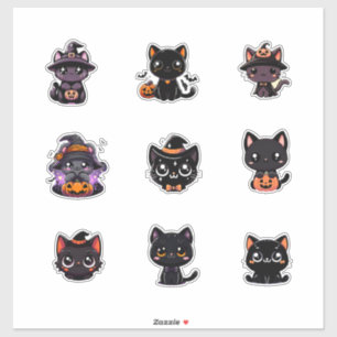 Cute Halloween Black Cats Sticker Set
