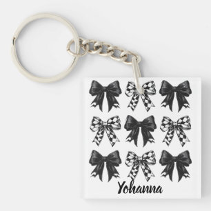Cute Halloween Black checked bows Coquette Key Ring