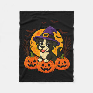 Cute Halloween Black Dog With Witch Hat And Fleece Blanket