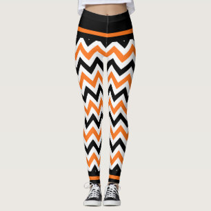 Cute Halloween Black Orange Chevron Leggings