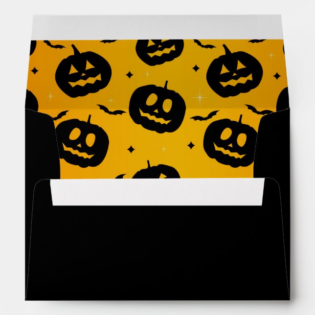 Cute Halloween Black Pumpkins & Bats Pattern Envelope (Back (Bottom))