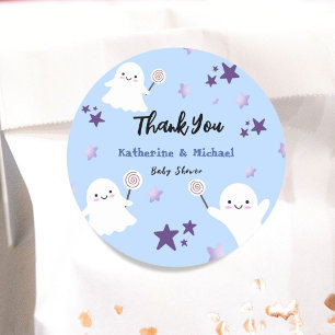 Cute Halloween Blue Boy Baby Shower Classic Round Sticker